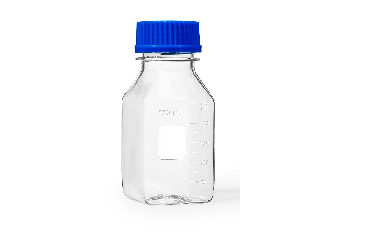 PC SQUARE BOTTLE W/BLUE CAP,STERILE, 250ML